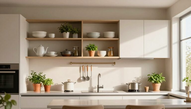 Kuchnia bez górnych szafek: co na ścianę